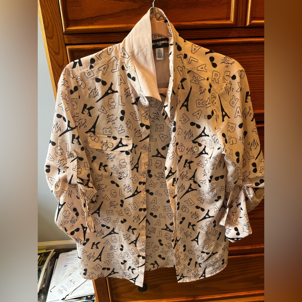 NWOT Karl Lagerfeld Medium Pink Button Up Top